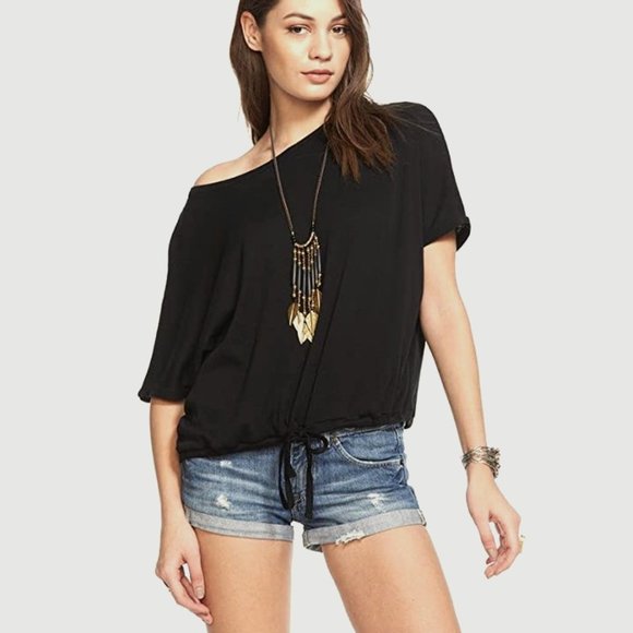 🌼 CHASER Oversized Drawstring Dolman Tee in Black, S - Picture 2 of 10